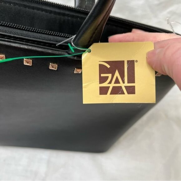 GAL Black Studded Nylon Footed Tote Bag With Gold Detailing & PVC Trim - Picture 9 of 10